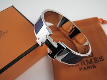 Hermes Dark Blue Enamel Clic H Bracelet Narrow Width (18mm) In Silver